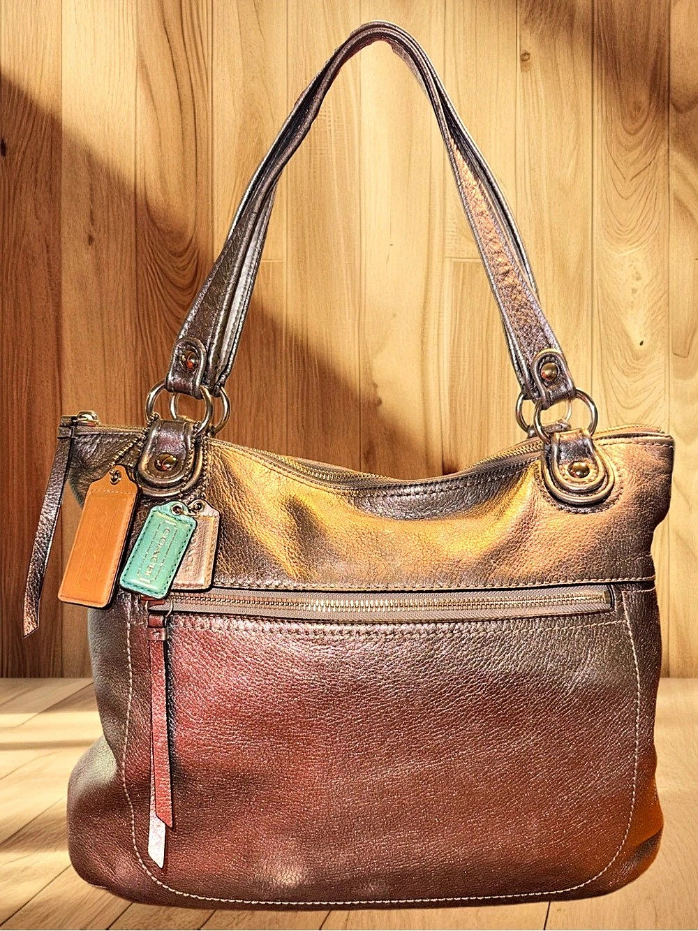 Coach Poppy 19002 Metallic Leather Glam Tote Shoulder Bag Y2K